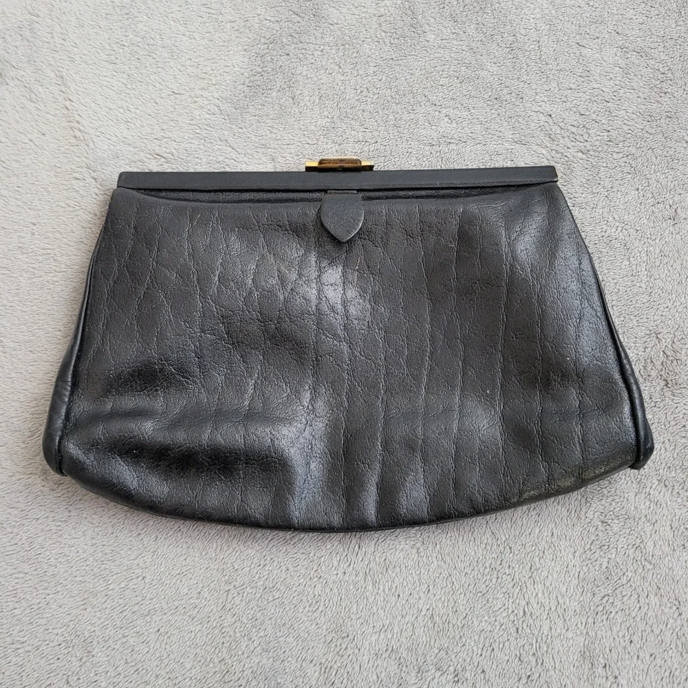 Vintage black genuine leather‎ Elegance brand clutch black purse clutch handbag